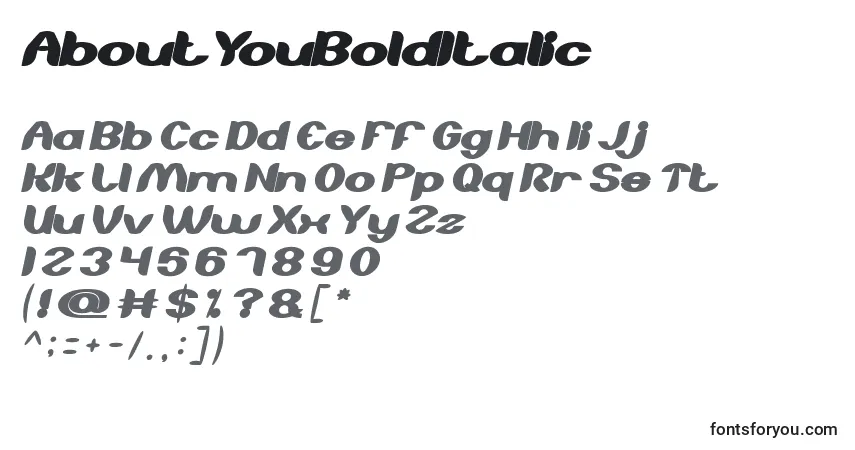 Fuente AboutYouBoldItalic - alfabeto, números, caracteres especiales