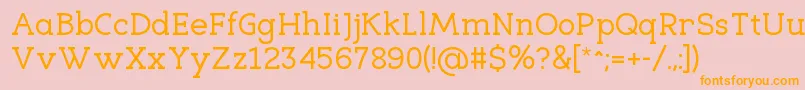 フォントEligibleRegular – オレンジの文字がピンクの背景にあります。