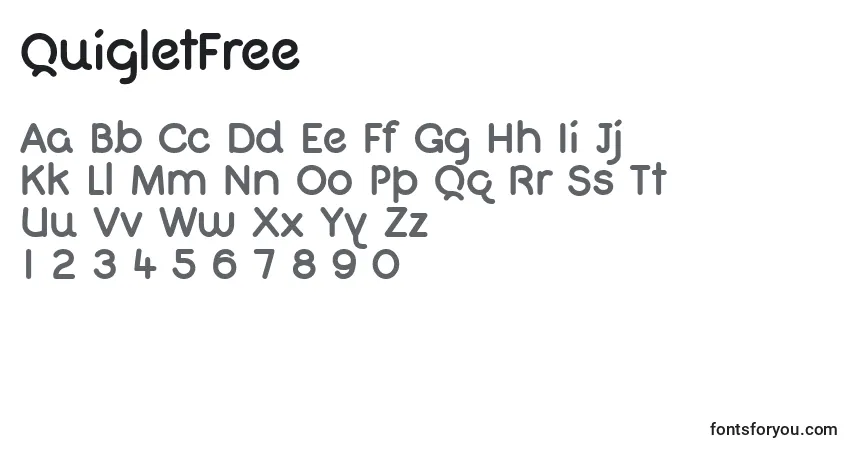 Czcionka QuigletFree – alfabet, cyfry, specjalne znaki