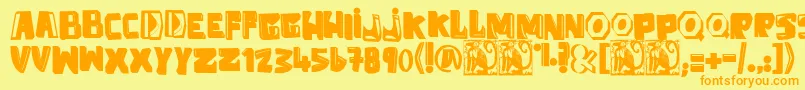 フォントAntiFolk – オレンジの文字が黄色の背景にあります。