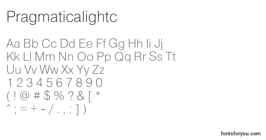 Schriftart Pragmaticalightc – Alphabet, Zahlen, spezielle Symbole