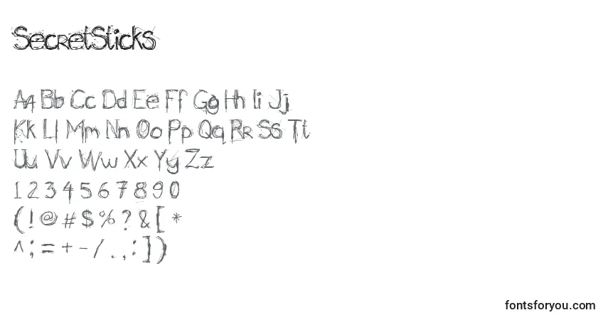 Schriftart SecretSticks – Alphabet, Zahlen, spezielle Symbole