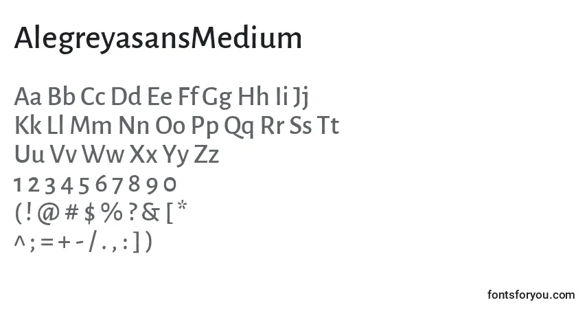 A fonte AlegreyasansMedium – alfabeto, números, caracteres especiais