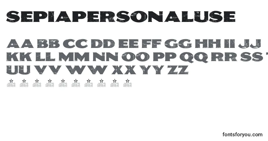 Schriftart SepiaPersonalUse – Alphabet, Zahlen, spezielle Symbole
