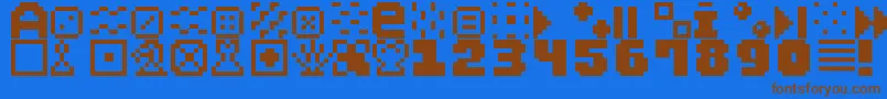 フォントPixelDingbats7 – 茶色の文字が青い背景にあります。