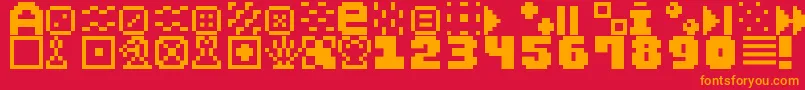 PixelDingbats7-Schriftart – Orangefarbene Schriften auf rotem Hintergrund