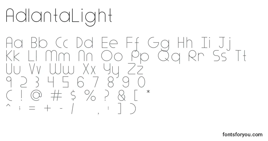 Schriftart AdlantaLight – Alphabet, Zahlen, spezielle Symbole
