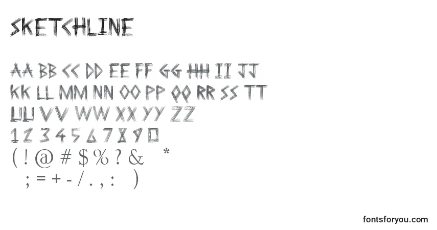 Czcionka Sketchline – alfabet, cyfry, specjalne znaki