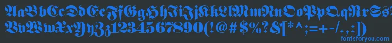 Fetteunzfraktur-Schriftart – Blaue Schriften auf schwarzem Hintergrund