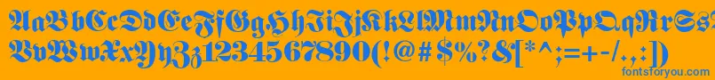 Fetteunzfraktur-Schriftart – Blaue Schriften auf orangefarbenem Hintergrund
