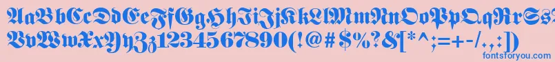 Fetteunzfraktur-Schriftart – Blaue Schriften auf rosa Hintergrund