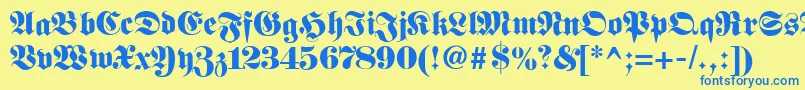 フォントFetteunzfraktur – 青い文字が黄色の背景にあります。