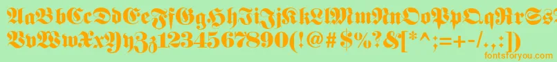 Fetteunzfraktur-Schriftart – Orangefarbene Schriften auf grünem Hintergrund