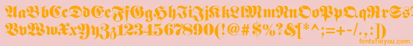 Fetteunzfraktur-Schriftart – Orangefarbene Schriften auf rosa Hintergrund
