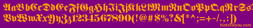 Fetteunzfraktur-Schriftart – Orangefarbene Schriften auf violettem Hintergrund