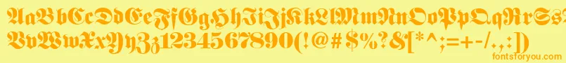 フォントFetteunzfraktur – オレンジの文字が黄色の背景にあります。