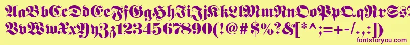 Fetteunzfraktur-Schriftart – Violette Schriften auf gelbem Hintergrund