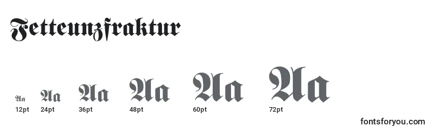 Размеры шрифта Fetteunzfraktur