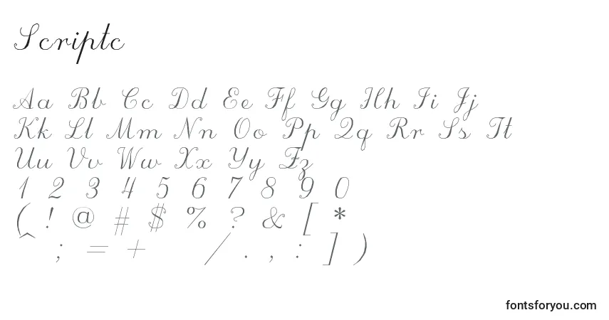 A fonte Scriptc – alfabeto, números, caracteres especiais