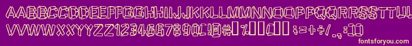 Funky Stoneage-Schriftart – Gelbe Schriften auf violettem Hintergrund