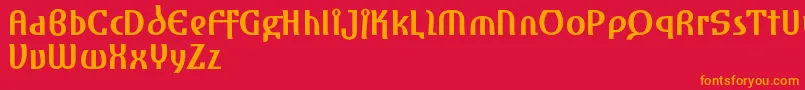 フォントAmharaReduced – 赤い背景にオレンジの文字