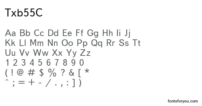 Czcionka Txb55C – alfabet, cyfry, specjalne znaki