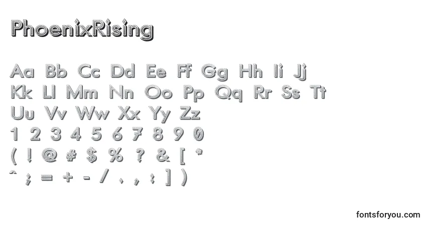 A fonte PhoenixRising – alfabeto, números, caracteres especiais