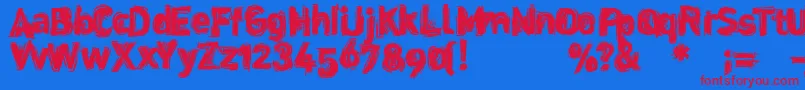 Dinstik-Schriftart – Rote Schriften auf blauem Hintergrund