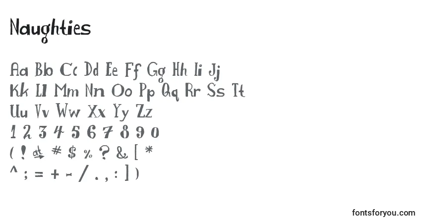 A fonte Naughties – alfabeto, números, caracteres especiais