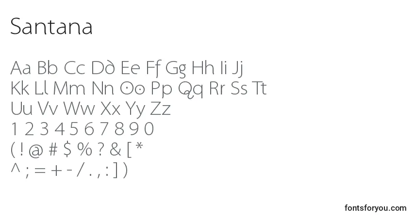 A fonte Santana – alfabeto, números, caracteres especiais