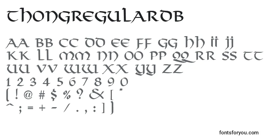 Czcionka ThongRegularDb – alfabet, cyfry, specjalne znaki