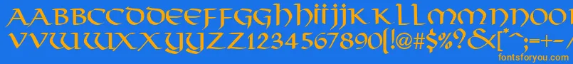 フォントThongRegularDb – オレンジ色の文字が青い背景にあります。