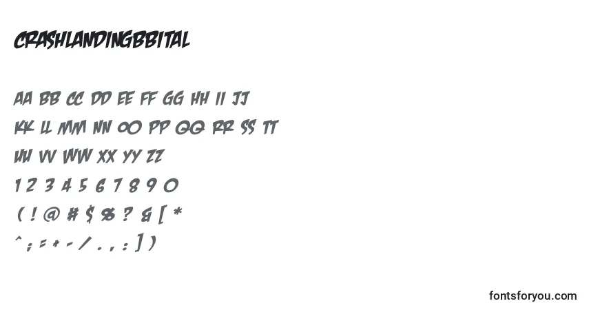 Schriftart CrashlandingbbItal – Alphabet, Zahlen, spezielle Symbole