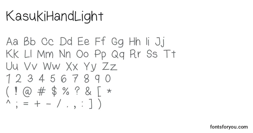 Schriftart KasukiHandLight – Alphabet, Zahlen, spezielle Symbole