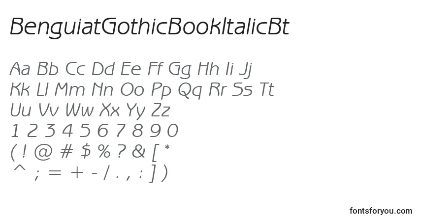 Шрифт BenguiatGothicBookItalicBt – алфавит, цифры, специальные символы