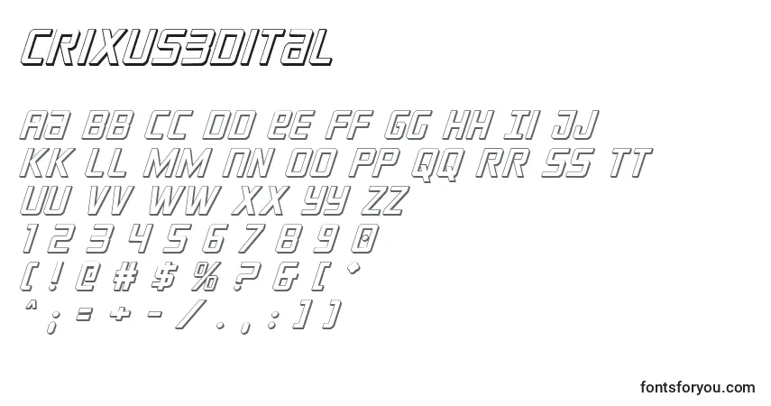 Шрифт Crixus3Dital – алфавит, цифры, специальные символы