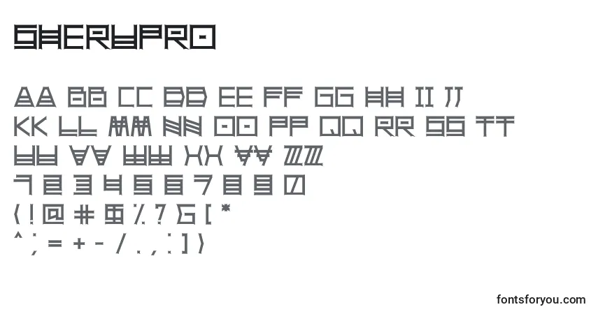 Czcionka Sherupro – alfabet, cyfry, specjalne znaki