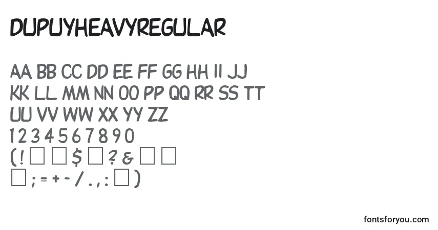 A fonte Dupuyheavyregular – alfabeto, números, caracteres especiais
