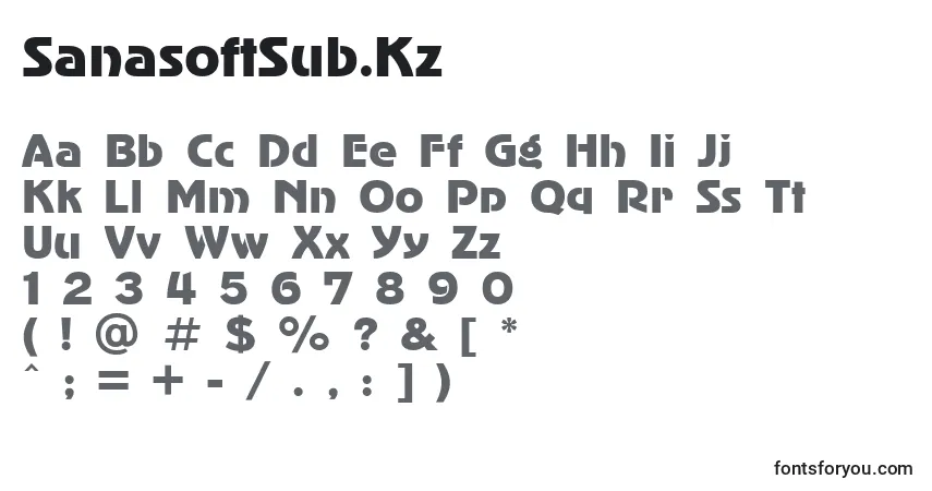 A fonte SanasoftSub.Kz – alfabeto, números, caracteres especiais