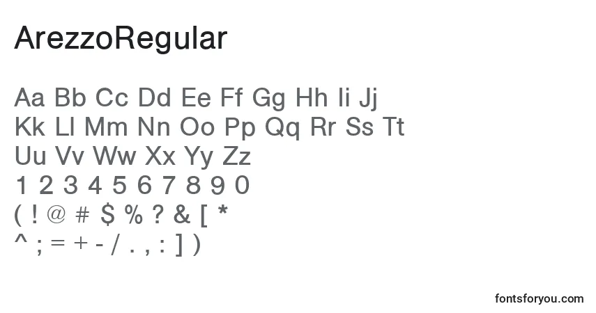 Czcionka ArezzoRegular – alfabet, cyfry, specjalne znaki