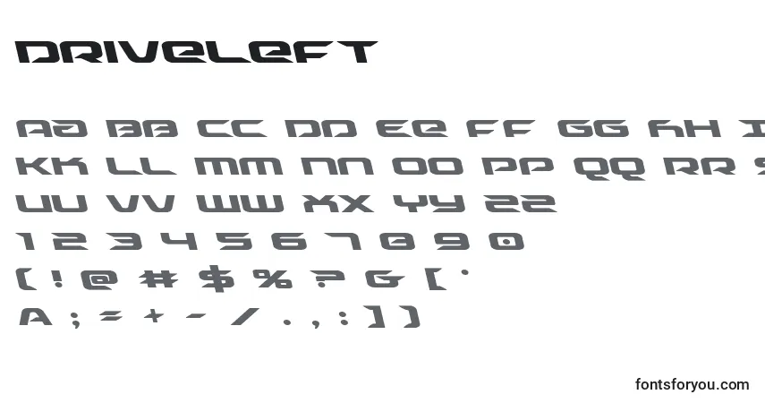 Driveleft-fontti – aakkoset, numerot, erikoismerkit