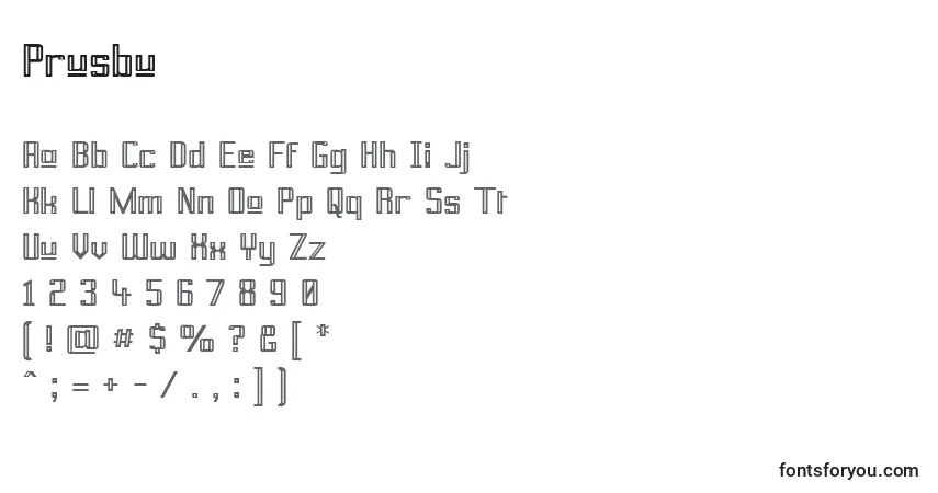 A fonte Prusbu – alfabeto, números, caracteres especiais