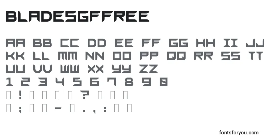 A fonte Bladesgffree – alfabeto, números, caracteres especiais