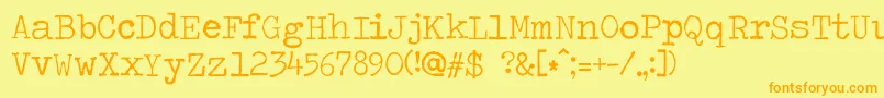 フォントTravelingtypewriter – オレンジの文字が黄色の背景にあります。