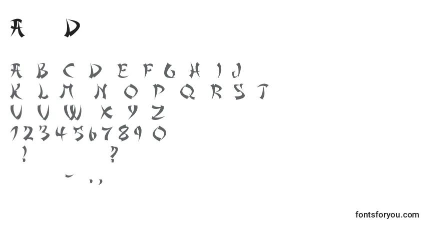 A fonte AsianDelight – alfabeto, números, caracteres especiais