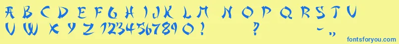 AsianDelight-Schriftart – Blaue Schriften auf gelbem Hintergrund