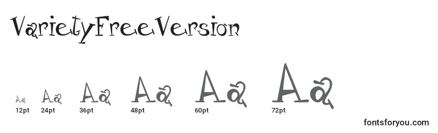 Größen der Schriftart VarietyFreeVersion