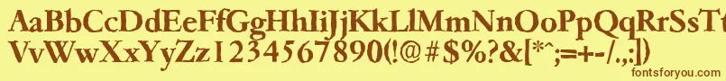 フォントGarfeldantiqueBold – 茶色の文字が黄色の背景にあります。