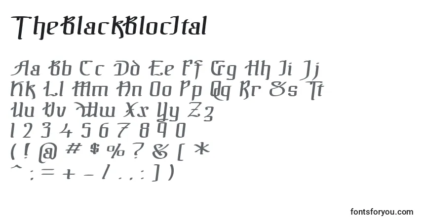 Шрифт TheBlackBlocItal – алфавит, цифры, специальные символы