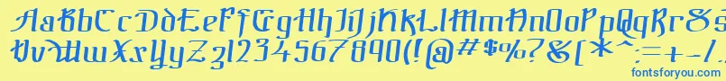 フォントTheBlackBlocItal – 青い文字が黄色の背景にあります。